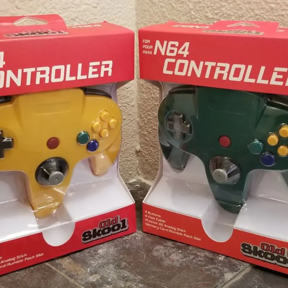 2 N64 Controllers - Green & Yellow (NEW) - Nintendo - Nintendo64 - Old Skool